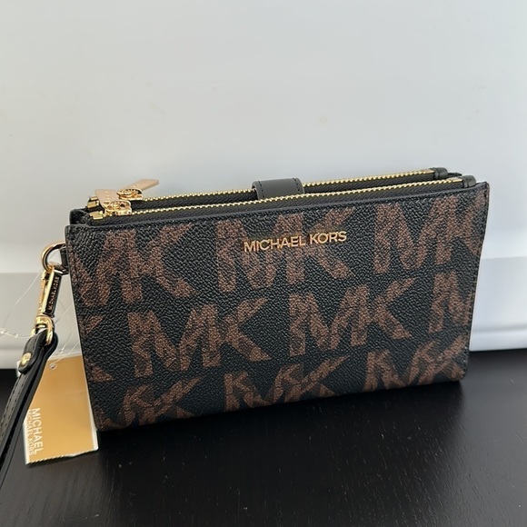 Michael Kors MK print double zip wallet wristlet phone holder - Picture 5 of 6
